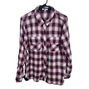 KUT from the Kloth Boylen Western Shirt Women 2XL Plaid Flap Pocket Snap Up